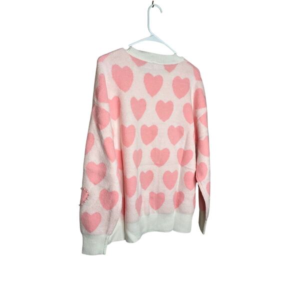 Womens Heart Acrylic Crewneck Sweater Knit Pullover Cream Pink Size XL NWT - Picture 3 of 4